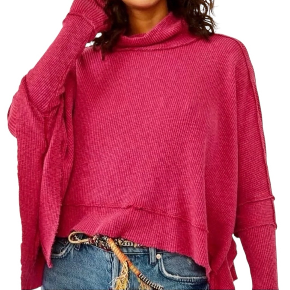 Free People Moon Daisy Ribbed Top Rose Hyptonic Berry Medium
